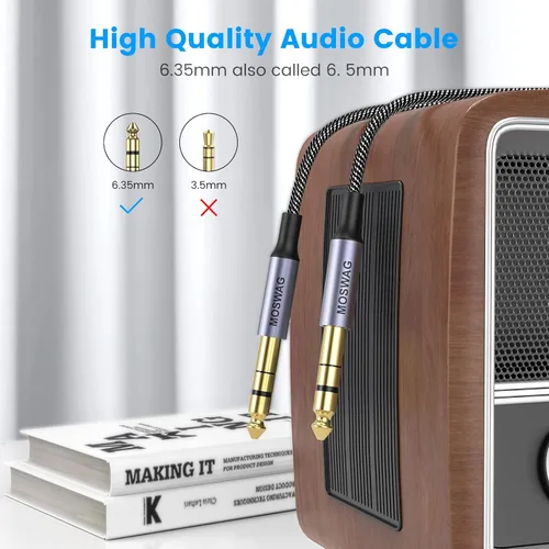 Miniatura 4 de MOSWAG Cable de audio TRS 1M, interconexión equilibrada de 1/4" a 1/4", trenza de nailon, compatible con guitarra eléctrica, bajo, mezcla