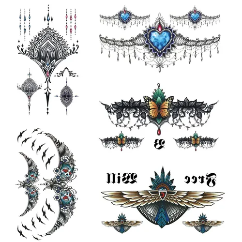 Miniatura 7 de Tatuajes grandes falsos temporales para hombres, mujeres y adolescentes, VIWIEU 3D realista para niñas, tatuajes temporales, 5 hojas, tatuajes