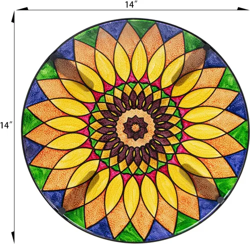 Miniatura 5 de VCUTEKA Mesa auxiliar de girasol para exteriores, diseño de mosaico, parte superior de cristal pequeña, redonda, mesa auxiliar de patio, mesa