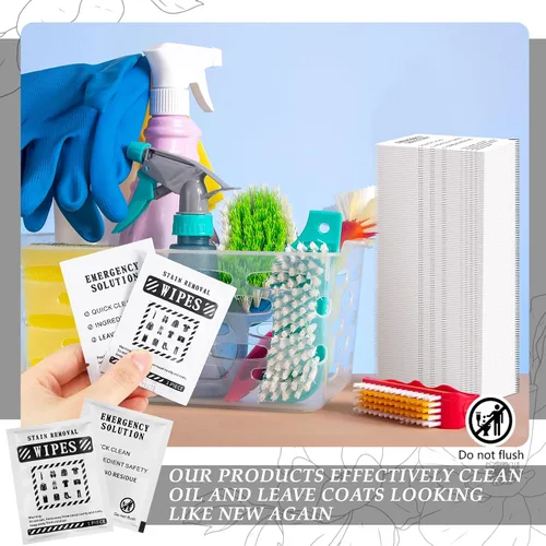 Miniatura 7 de Timgle 200 toallitas quitamanchas instantáneas envueltas individualmente, limpiadoras portátiles sin enjuague para ropa, tela, grasa de café, bolsa