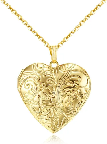 YOUFENG - Collar de relicario que guarda fotos. Collares de relicarios de flores. Colgante bañado en oro de 18 quilates. Regalos para mujeres Niña
