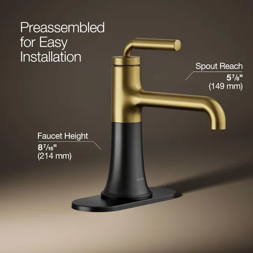 Miniatura 3 de Kohler 27415-4-BMB Tone™ Grifo de lavabo de baño monomando, 1.2 gpm, negro mate con latón moderno cepillado Negro mate/Bronce moderno