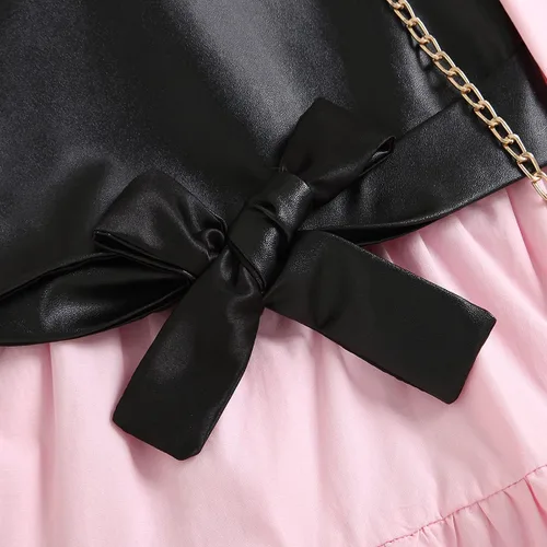 Miniatura 7 de TINXIEA Vestido tipo túnica de manga larga con botones para niñas pequeñas con chaleco de encaje, 2 piezas, ropa para bebé
