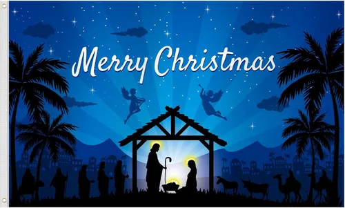 Bandera de Navidad de 3 x 5 pies, doble impresa, nacimiento religioso de Jesús, Natividad Santa Noche Santa Feliz Navidad, telón de fondo colgante