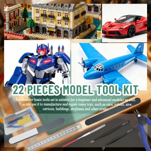 Miniatura 8 de Bigstone Kit de 22 herramientas de modelo, herramientas de construcción de hobby, juego de manualidades para modelador, herramientas básicas