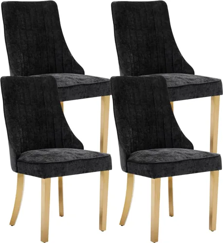 Miniatura 37 de Juego de 8 sillas de comedor, sillas de cocina con canales de lino con patas curvadas de madera maciza, silla de comedor tapizada de tela cómoda