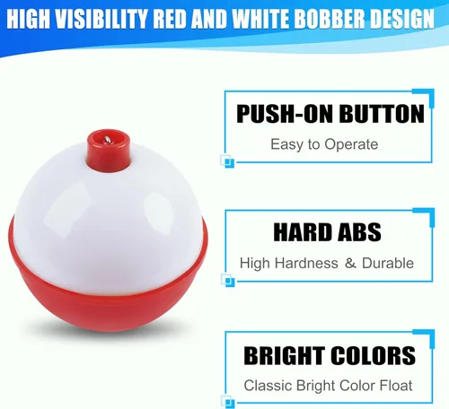 Miniatura 5 de AGOOL Fishing Bobbers Set Snap Hard ABS on Red/White Fishing Floats Bobbers Push Button Round Buoy Floats Tackle Accessories