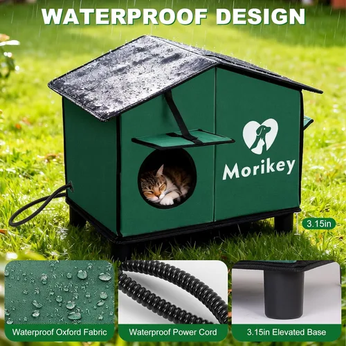 Miniatura 5 de Casa térmica para gatos para exteriores, casa aislada para gatos al aire libre con almohadilla térmica, refugio resistente a la intemperie