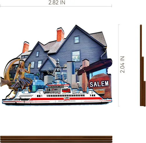 Miniatura 3 de Imán de madera de Salem de EE. UU. 3D para nevera, recuerdos coleccionables, decoraciones artesanales hechas a mano