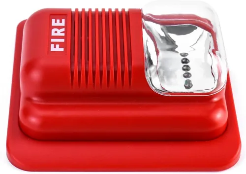 Miniatura 8 de QWORK Alarma de incendios, 12 / 24 V CC con cable de sonido y luz de alarma de incendios de advertencia estroboscópica de sirena, sensor de sistema