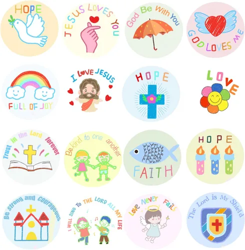 Miniatura 7 de Calcomanías de la Biblia cristiana para niños, 1000 unidades de 1.5 pulgadas, calcomanías adhesivas de Jesús con citas de las Escrituras cristianas