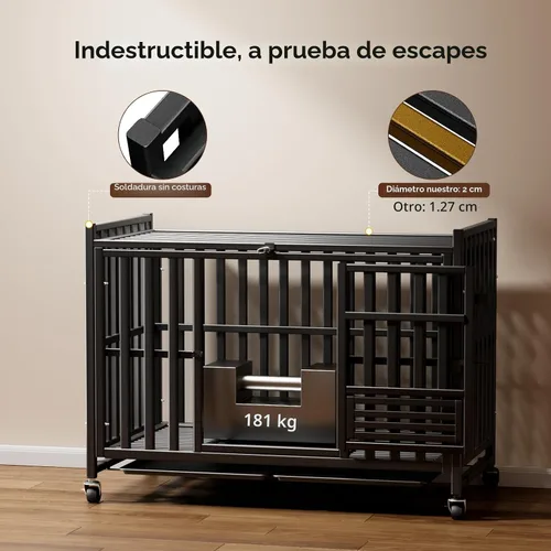 Miniatura 5 de Jaula para Perros de Servicio Pesado, Jaula Indestructible a Prueba de Escape para Perros con Alta Ansiedad, Perrera de 3 Puertas con 4 Ruedas