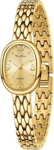 Diaofendi Petite Vintage Oval Gold Reloj para mujer, resistente al agua, elegante, con movimiento de cuarzo japonés, correa ajustable con herramienta
