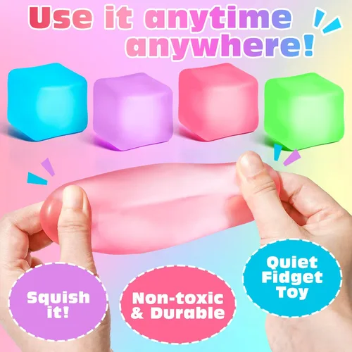 Miniatura 2 de Paquete de 4 Cubos Antiestrés, Pelotas Antiestrés con Forma de Cubo de Hielo de Elevación Lenta para Adultos y Niños, Juguete Sensorial Fidget