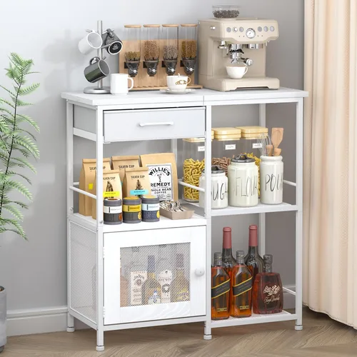 Miniatura 10 de SWTYMIKI Gabinete de barra de café para el hogar, estación de soporte de café de granja, gabinete de almacenamiento multiusos con pies ajustables