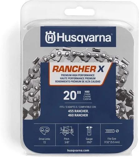 Cadena de sierra Husqvarna 531300441 de 20 pulgadas, H80-72 (72 V), 3/8 pulgadas por 0.050 pulgadas, Paquete de 1