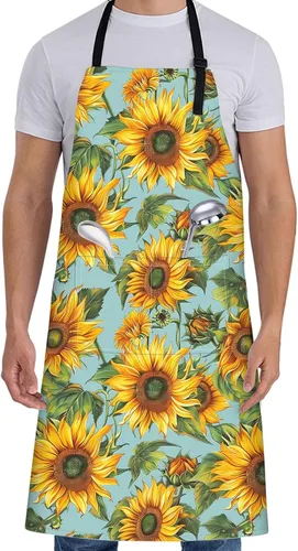 Miniatura 9 de Delantal floral de margaritas blancas para mujer, 28 x 33 pulgadas, delantales de cocina de primavera fresca con 2 bolsillos, tela Oxford, delantal