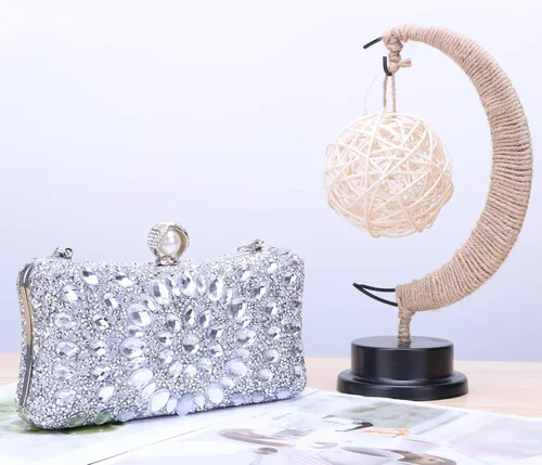 Miniatura 5 de Lanpet Bolso de noche con diamantes de imitación de cristal multicolor para mujer, bolso de hombro con correa de cadena