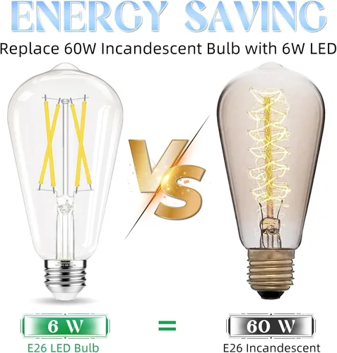 Miniatura 5 de GvvooHome Bombillas LED Edison, bombilla E26 equivalente a 60 vatios, no regulable, blanco frío 4000 K, bombillas vintage ST58, 90+ CRI, 6 W 600 LM