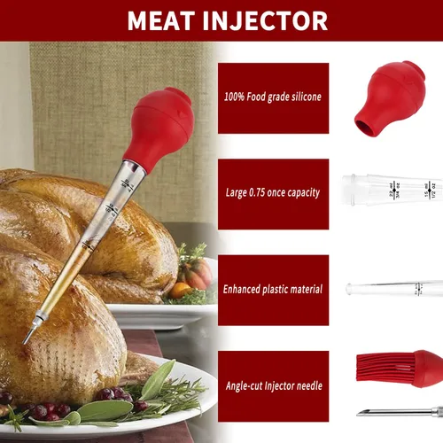 Miniatura 4 de JY COOKMENT Baster de pavo con cepillo para untar barbacoa, jeringa para hornear en casa y asar pavo, incluye bombilla de silicona desmontable