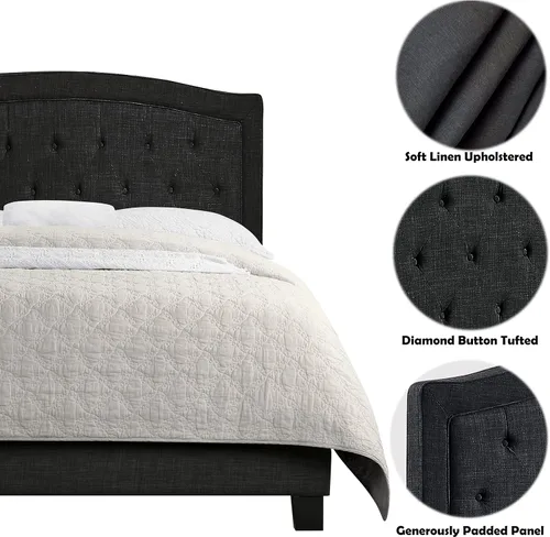 Miniatura 2 de Rosevera Jordana - Marco de cama de panel con cabecera ajustable con botones para dormitorio, tapizado de lino, soporte de listones de madera, fácil