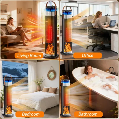 Miniatura 8 de Calentador de espacio en torre, calentadores eléctricos portátiles para uso en interiores con termostato, humidificación por pulverización, llama