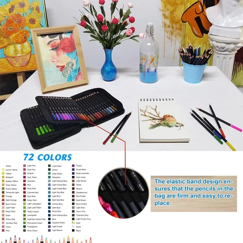 Miniatura 2 de H & B - Juego de 72 lápices de colores, suministros de arte a base de aceite con núcleo suave para adultos y principiantes, ideal para bocetos