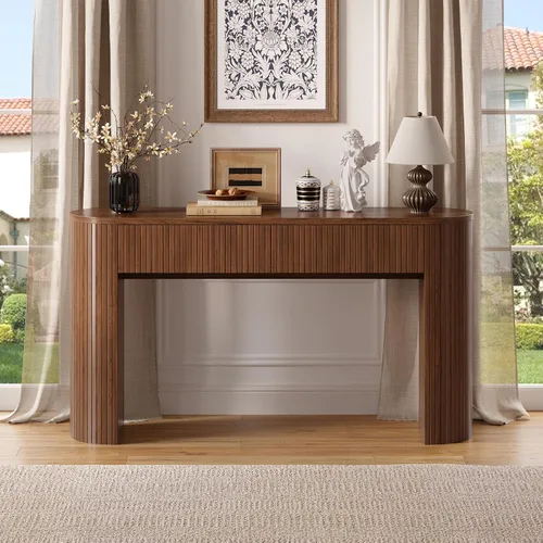 Miniatura 6 de Mesa consola de 55 pulgadas con 2 cajones, mesas de entrada acanaladas con almacenamiento, mesa de sofá detrás del sofá, mesas de pasillo, mesa