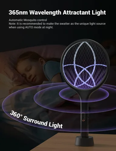 Miniatura 3 de YISSVIC Matamoscas eléctrico de 4000 V, matamoscas de insectos de doble modo, con luz de mosquitos morada, recargable para interiores, hogar