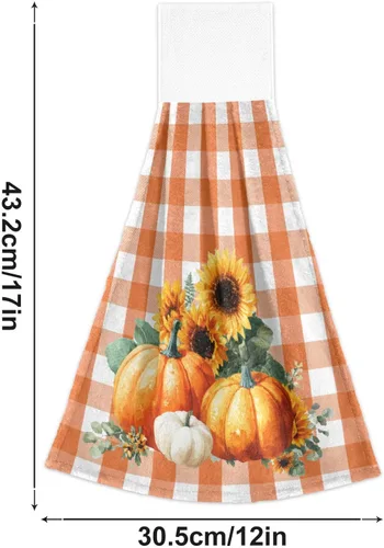 Miniatura 3 de Boccsty Toallas de Cocina Colgantes de Calabaza Otoñal 2 Piezas Cosecha Girasol Naranja Cuadros Buffalo Paños de Cocina con Lazo Toallas de Mano