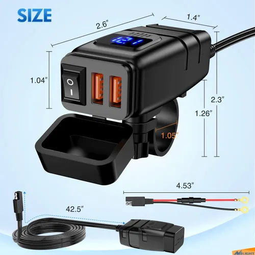 Miniatura 4 de Nilight Cargador de motocicleta con voltímetro de 12 V, interruptor de encendido y apagado independiente, adaptador USB SAE en línea, fusible de 10