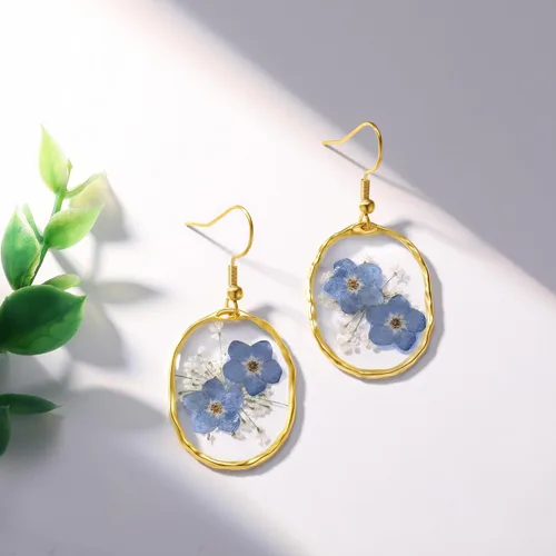 Miniatura 95 de Forget-Me-Not and Queen Anne's Lace Pressed Wildflower Earrings Pressed Flower Earrings Handmade Drop and Dangle Earrings Gift for Woman