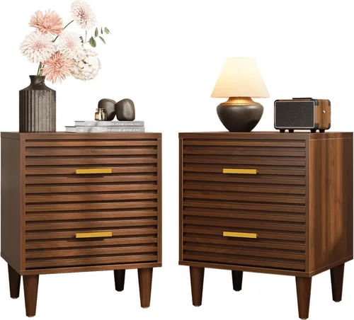 Miniatura 10 de Alohappy Mesita de noche, mesitas de noche modernas de mediados de siglo, mesita de noche acanalada para dormitorio, mesa auxiliar con cajones