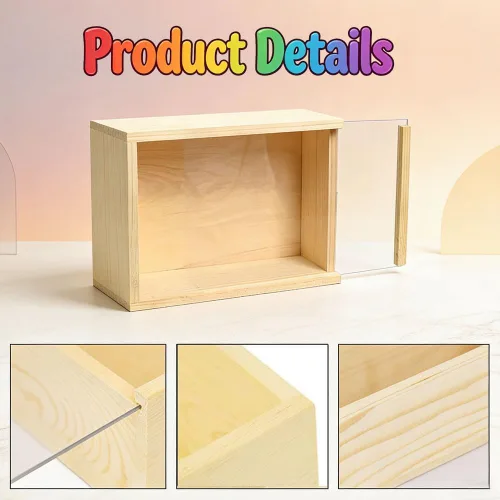 Miniatura 3 de YCOSAN 2 cajas de madera sin terminar, 7.9 x 5.9 x 2.7 pulgadas, cajas rectangulares grandes de madera con tapa para suministros de regalo de fiesta