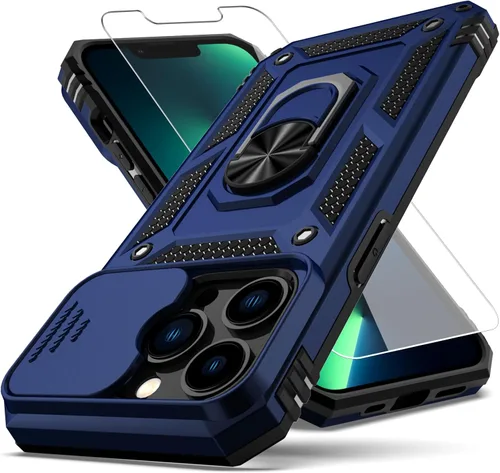 Miniatura 11 de Funda para iPhone 13 Pro, con cubierta para lente de cámara, protector de pantalla HD, [grado militar] anillo de montaje en coche con soporte Negro
