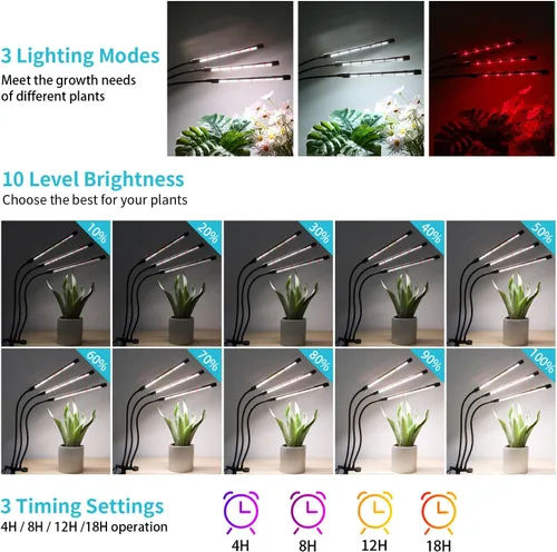 Miniatura 4 de Luces de cultivo negras para plantas de interior, luces de plantas con clip de 126 LED, lámparas de cultivo de plantas LED de espectro completo