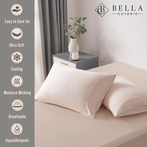 Miniatura 2 de Bella Coterie - Juego de fundas de almohada de viscosa de bambú de lujo, 100% cultivadas orgánicamente, ultra suave, refrescante, 2 piezas [Champán]
