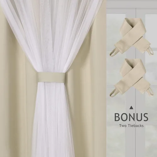 Miniatura 4 de BONZER Cortinas opacas con superposición transparente, mezcla y combina paneles de ventana de doble capa con aislamiento térmico para sala de estar