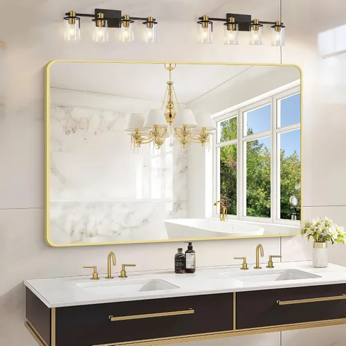 Miniatura 26 de Espejo de baño de 18 x 24 pulgadas con marco de metal negro rectangular, espejo de tocador rectangular de esquinas redondeadas, espejo de pared