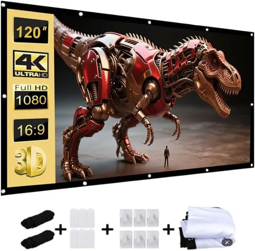 Pantalla de proyección de 120 pulgadas, pantalla de película 4K portátil plegable y lavable 16:9, antiarrugas, pantalla de proyección para