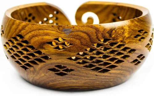 Miniatura 10 de Nagina International Cuencos de almacenamiento de hilo hechos a mano de palisandro prémium con parrillas decorativas talladas hechas a mano