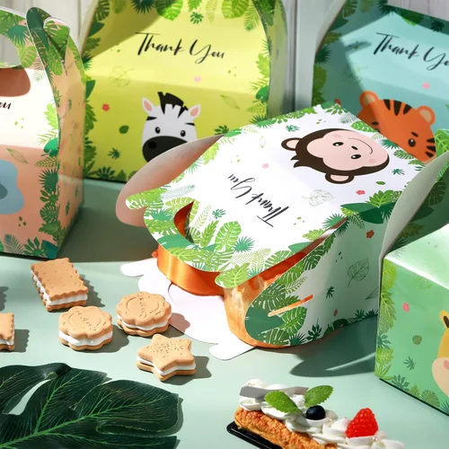 Miniatura 4 de Marspark 24 piezas de caja de regalo de fiesta de animales, bolsas de zoológico, caja de regalo para niños, baby shower, temática de selva