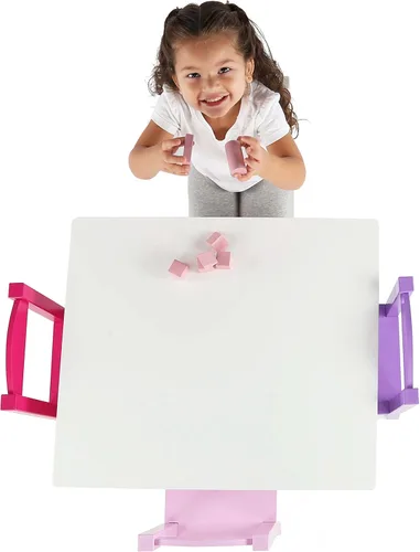 Miniatura 5 de Tot Tutors Juego de mesa y 4 sillas de madera para niños, Espresso (Colección Espresso), Madera, blanco/rosa/púrpura (White/Pink/Purple)