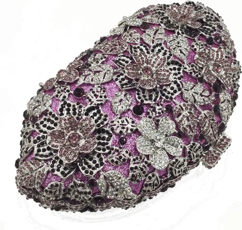 Miniatura 12 de Boutique De FGG Bolso de noche de flores de embrague de cristal de lujo para mujer, bolso de boda nupcial, bolso