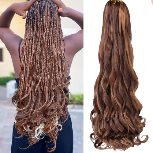 Miniatura 37 de COOKOO 9 paquetes de cabello rizado francés trenzado de 18 pulgadas, suave y flexible, cabello trenzado de alta calidad, rizos franceses, extensión