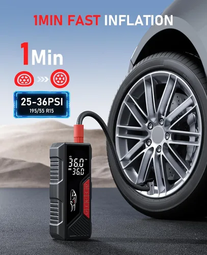 Miniatura 2 de Inflador de neumáticos, compresor de aire portátil, bomba de aire inalámbrica para neumáticos de automóvil de 150 PSI, batería y 12 V CC, bomba
