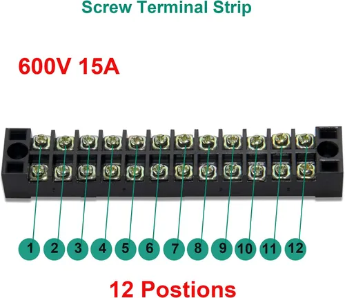Miniatura 4 de Bloque de terminales y tira – 5 bloques de terminales de tornillo de doble fila de 12 posiciones de 600 V 15 A con cubierta + 10 tiras de puente