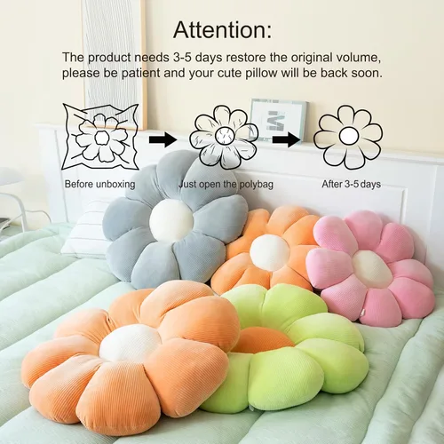 Miniatura 6 de Linda almohada de suelo de margaritas, felpa verde, 15.7 pulgadas, decorativa para sofá cama 1 unidad naranja