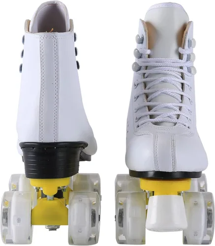 Miniatura 3 de Patines de ruedas para hombres y mujeres, patines Derby negros con 4 ruedas brillantes, patines clásicos de doble fila para interiores y exteriores