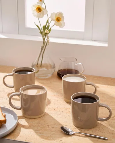 Miniatura 6 de famiware Tazas de café para 4, juego de tazas de 13 onzas, taza para beber con asa para café, té, cacao, leche, serie Milkyway Series, canela marrón